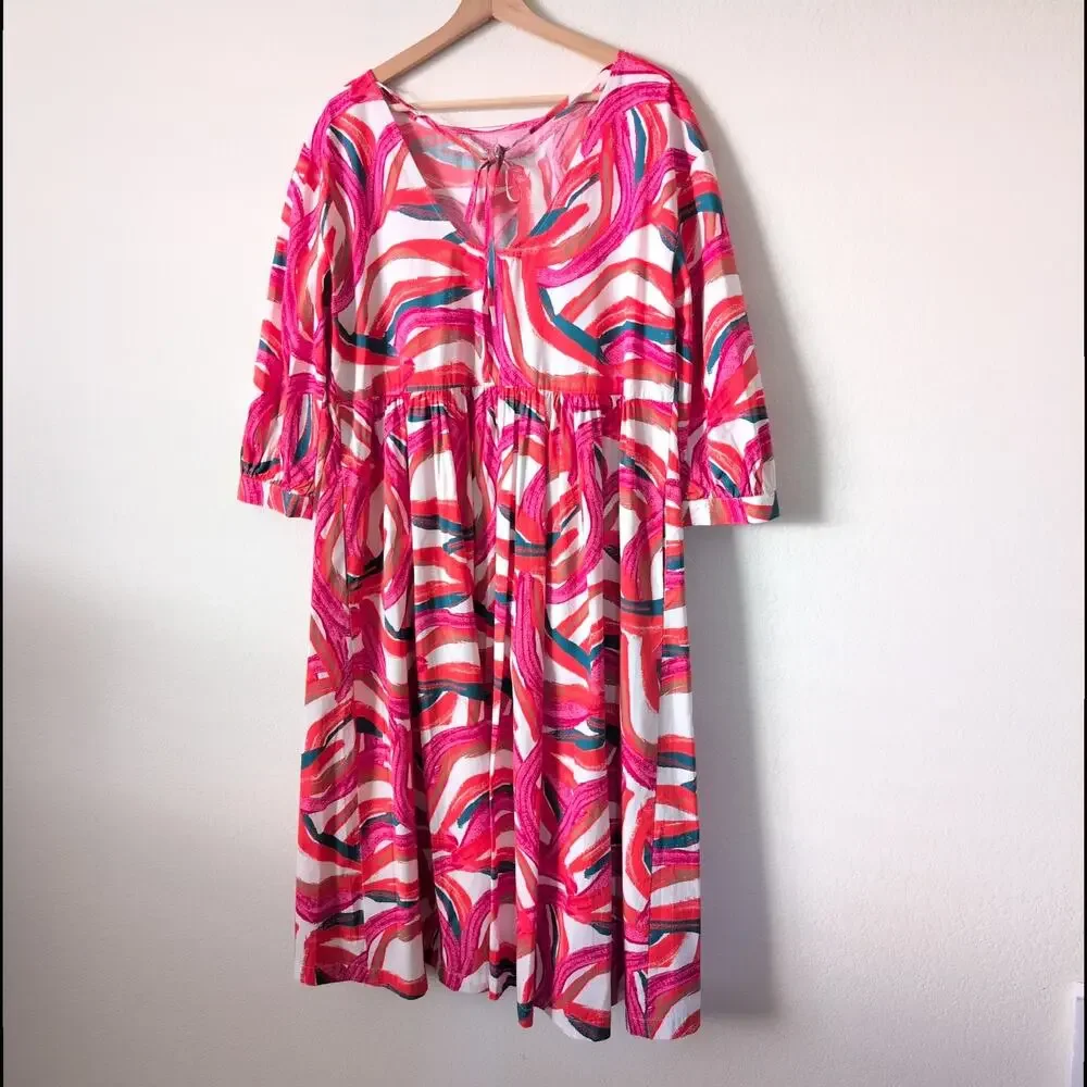 Nordstrom by Cristina Martinez Rainbow Cotton Swing Dress Small - Frock‎ Pink